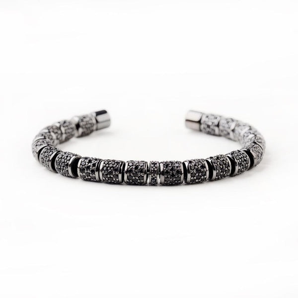 Paved Beaded Bangle In Silver
