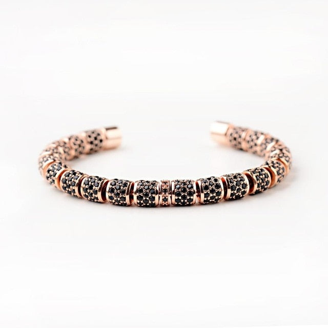 Paved Beaded Bangle In Rose Gold