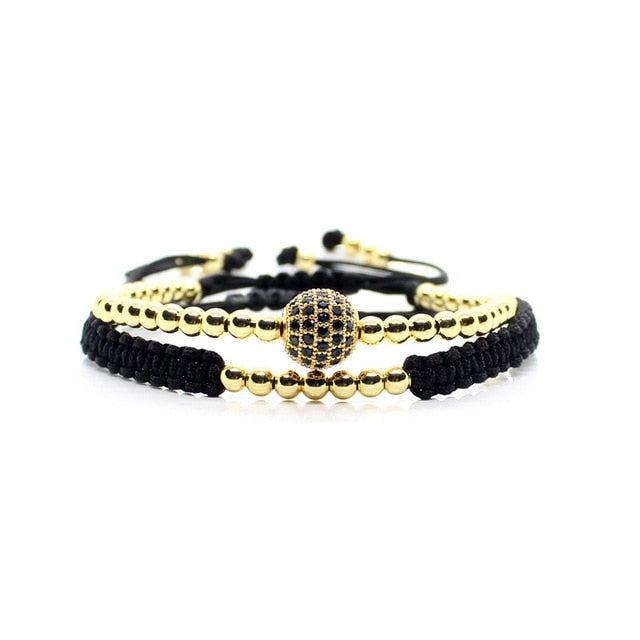 Studded Ball Bracelet Set In Gold